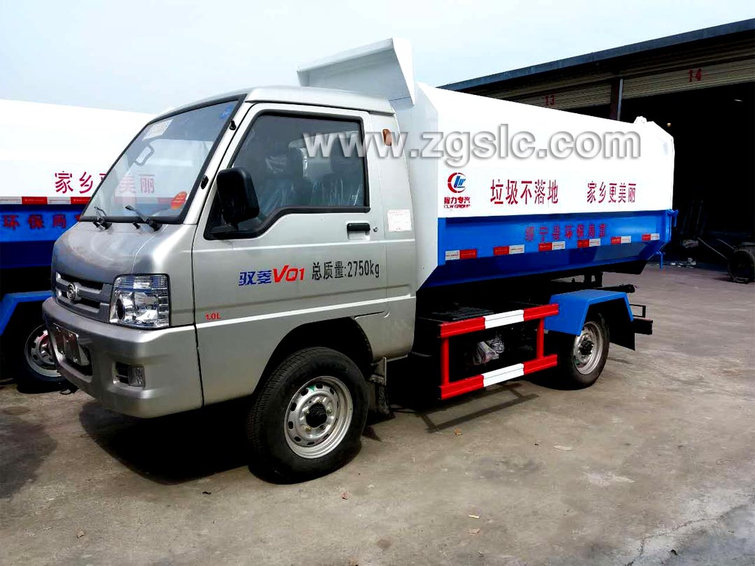 福田3方掛桶垃圾車_3方側(cè)掛桶垃圾車多少錢一輛?